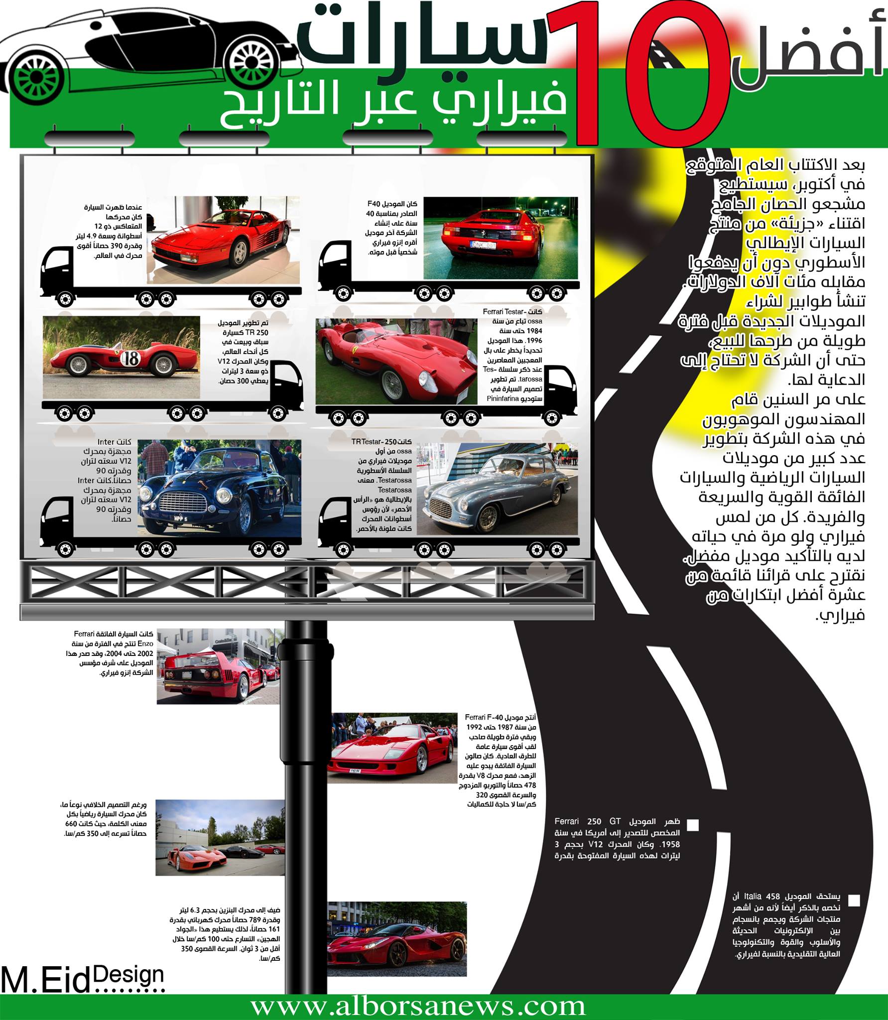 إنفوجراف.. أفضل 10 سيارات “فيراري” على مر التاريخ