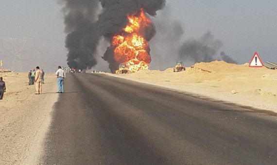 اشتعال أحد خطوط الغاز بطريق السويس- القاهرة بسبب أعمال حفر