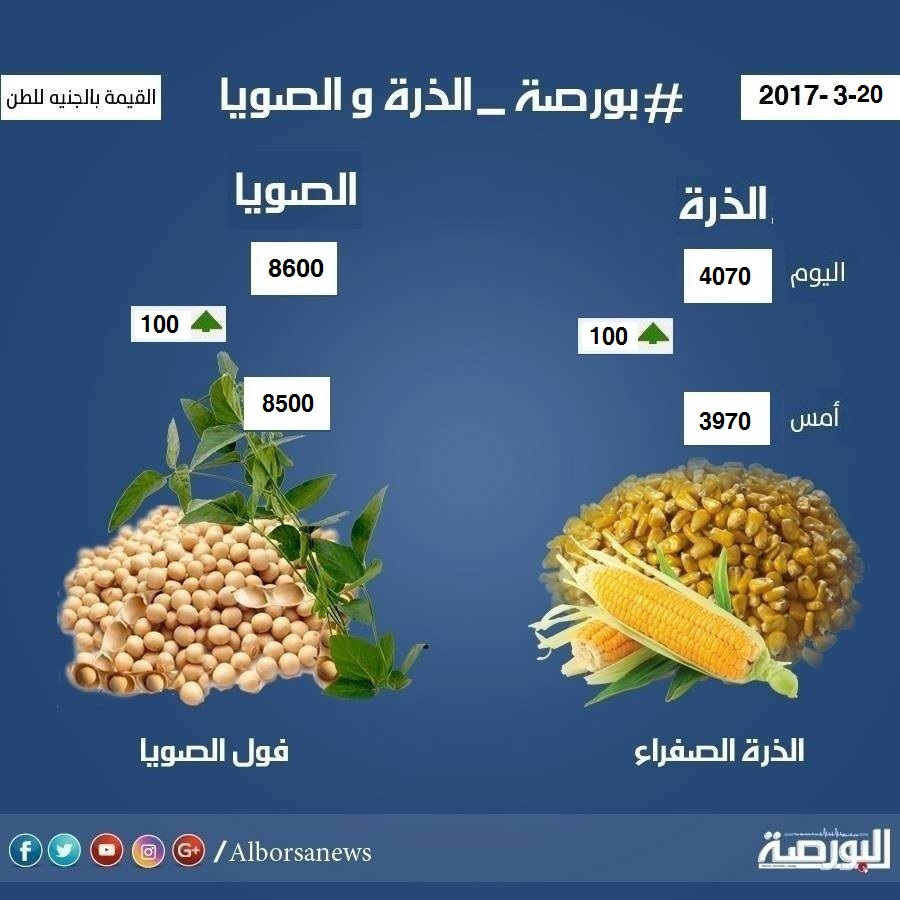 اسعار الذرة والصويا الاثنين 20مارس