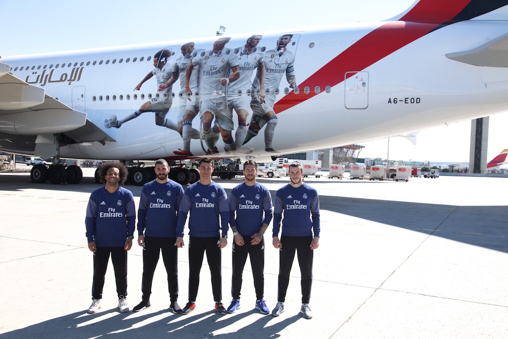 طيران الإمارات تحول جانبي الايرباص A380 إلى معرض صور لنجوم ريال مدريد