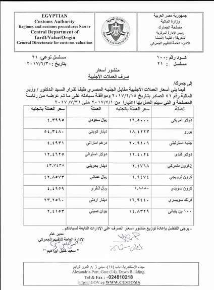 الجمارك تخفض سعر الاسترليني في يوليو  31 قرشًا ويسجل 20.91 جنيه 