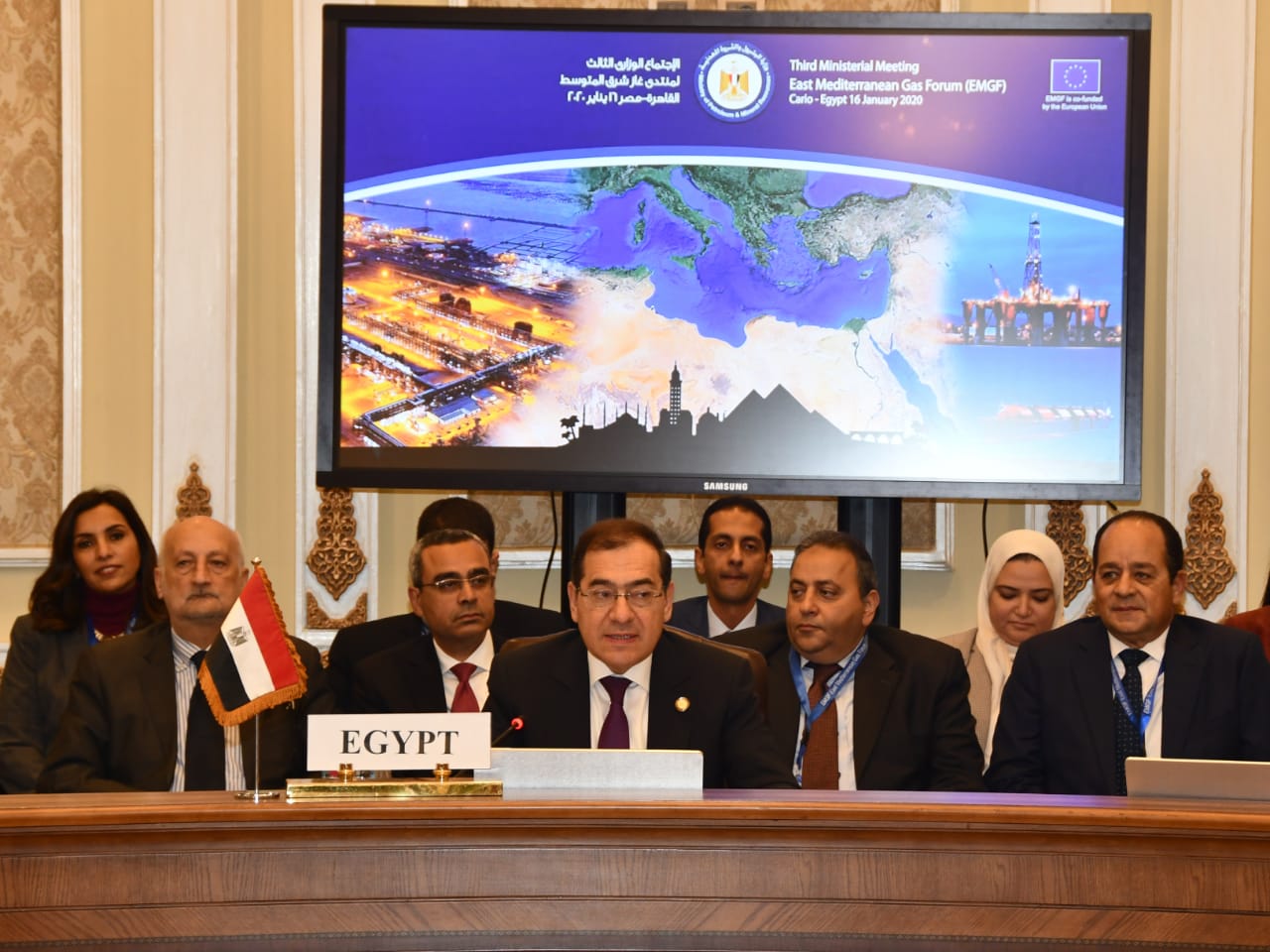 طارق الملا وزير البترول خلال منتدى غاز شرق المتوسط