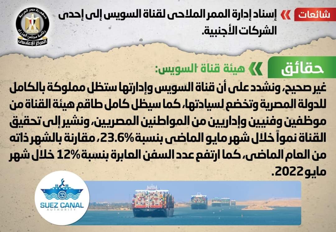 “قناة السويس” تنفي إسناد إدارة الممر الملاحي إلى إحدى الشركات الأجنبية