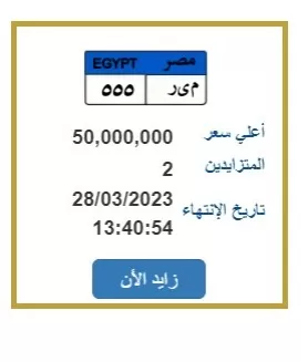 مزاد على لوحة مرورية مميزة بـ50 مليون جنيه