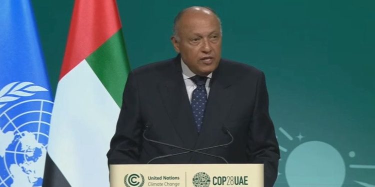 سامح شكري، وزير الخارجية، أثناء مشاركته فى "كوب 28" بالإمارات