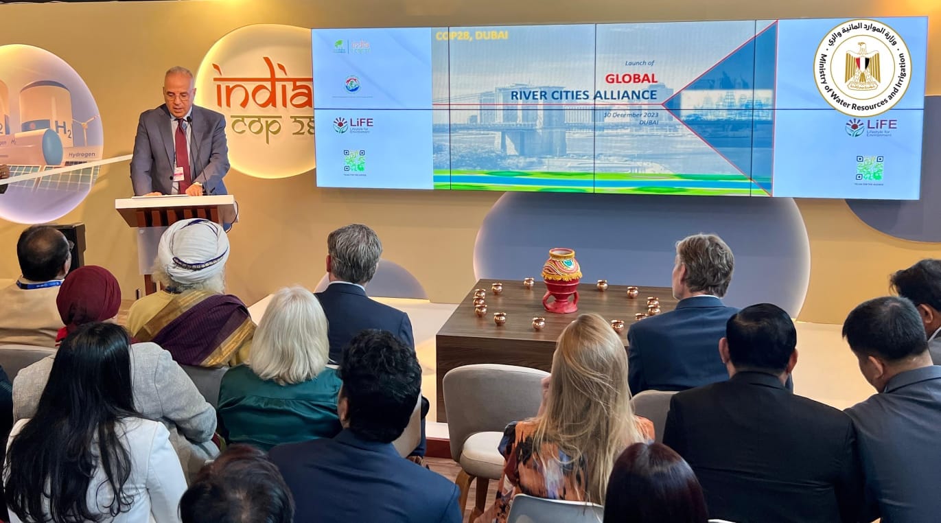 وزير الري خلال مشاركته في جلسة "إطلاق التحالف العالمي للمدن النهرية"