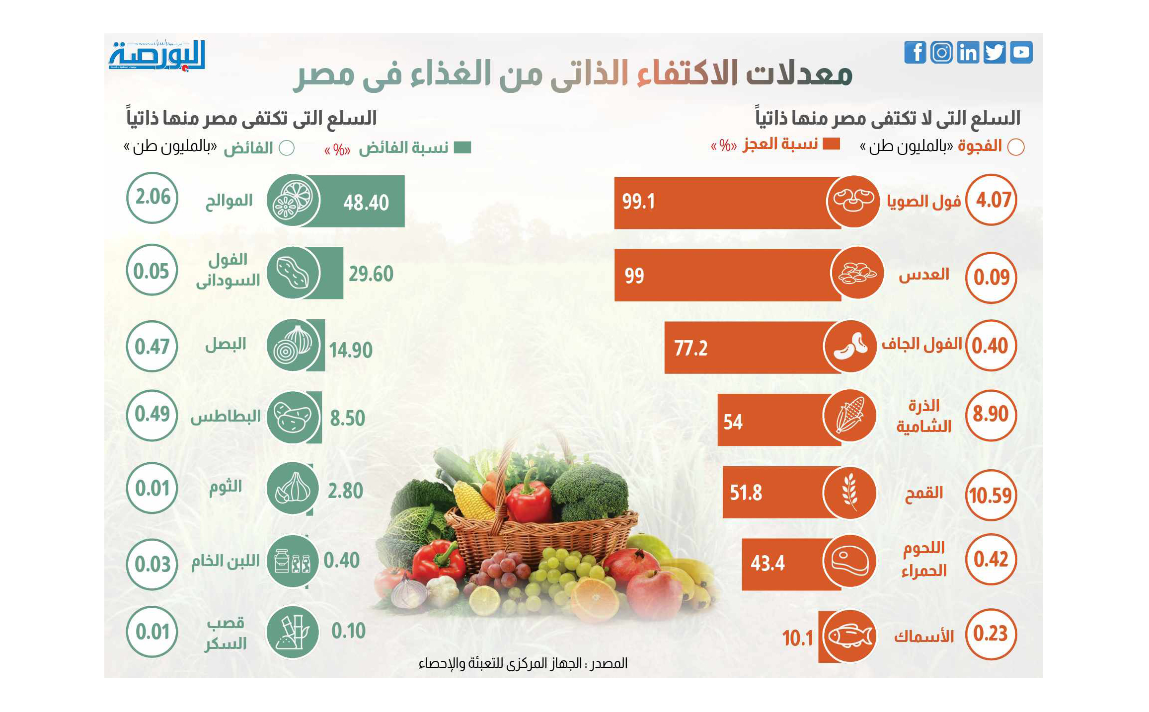 معدلات الاكتفاء الذاتى من الغذاء فى مصر