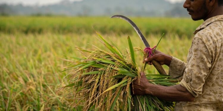 حصاد الأرز في الهند