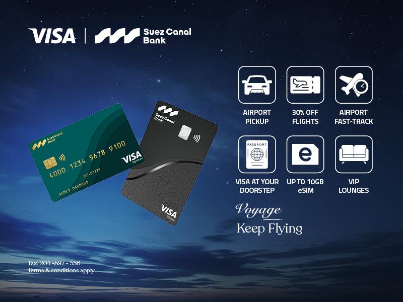 بنك قناة السويس يُقدم تجربة سفر مُتكاملة لحاملي بطاقات Visa الائتمانية